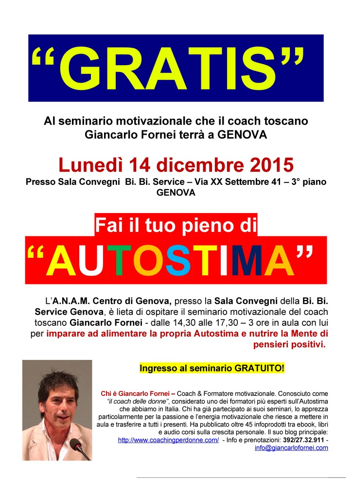 GRATIS al seminario di Giancarlo Fornei - presso Anam (Genova) 14 dicembre 2015